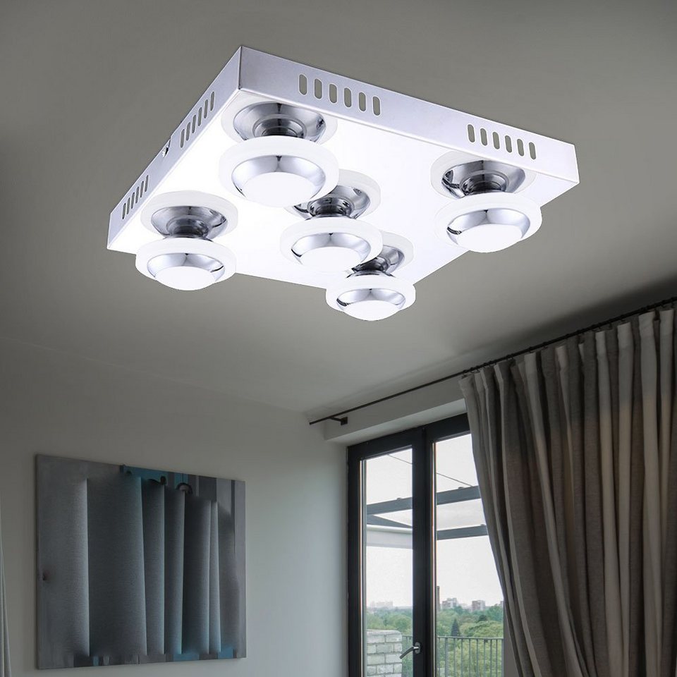 etc-shop LED Deckenspot, LED-Leuchtmittel fest verbaut, Warmweiß, LED  Deckenleuchte Wohnzimmerlampe chrom Schlafzimmer Flurleuchte