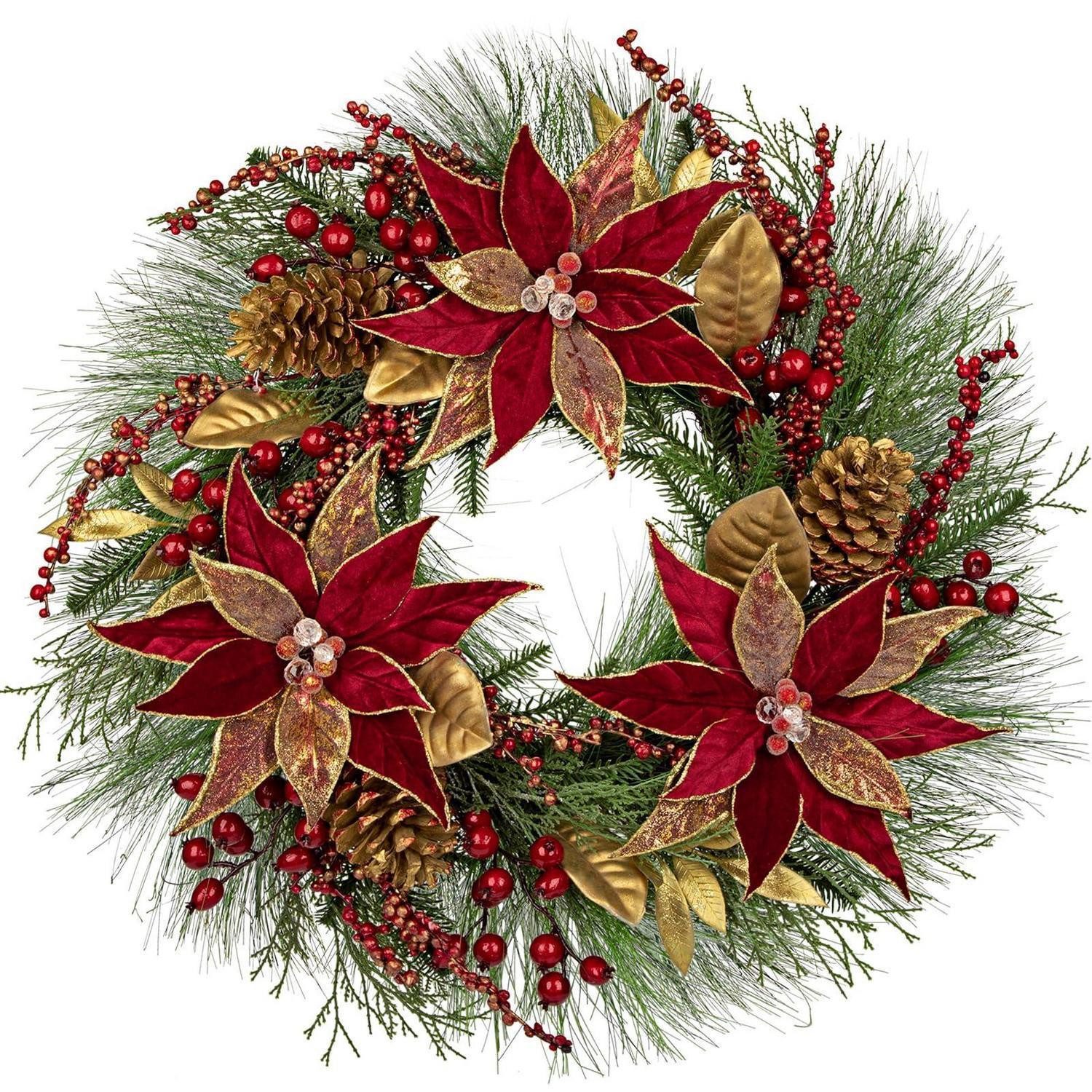 LuxusKollektion Adventskranz Kranz Rot 60cm Kunst Tannengrün Adventsdeko