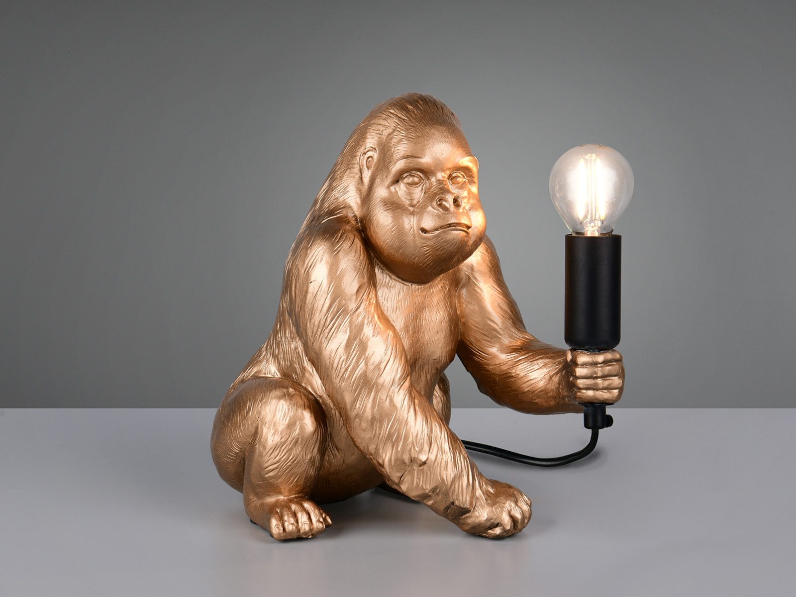 Reality Leuchten LED Nachttischlampe, Dimmfunktion, LED wechselbar, warmweiß, Tischlampe ausgefallen-e besondere Affenlampe Gorilla Gold, Höhe 23cm
