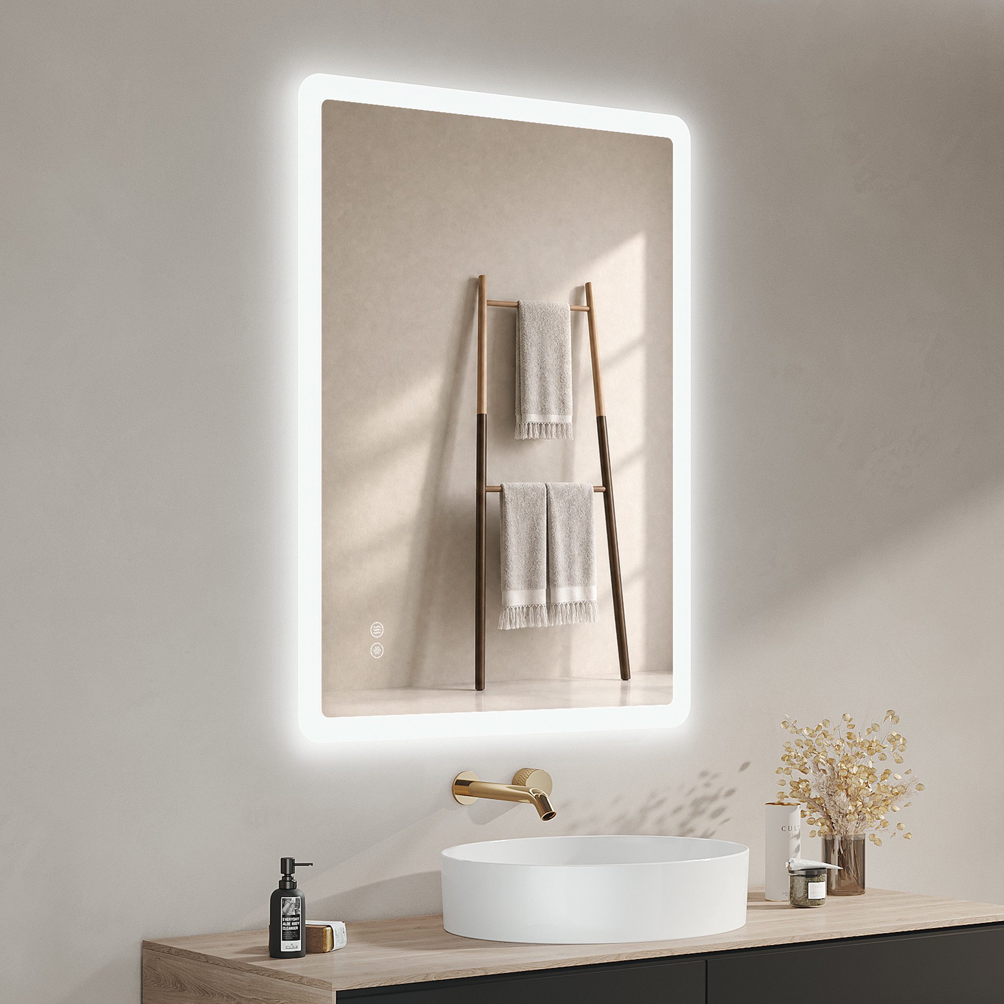 IMPTS Badspiegel LED Badezimmerspiegel Wandspiegel mit Beleuchtung Antibeschlag (Set, Speicherfunktion, Anti-Beschlag, Dimmbar, Touch-Schalter, Energiesparend), Badspiegel mit Beleuchtung Spiegel Bad Badezimmer