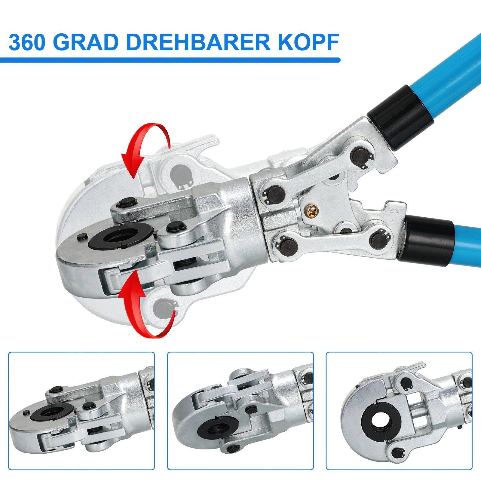 TLGREEN Crimpzange Presszange U-Kontur, Rohrpresszange Set mit U16, U20, U25, U32, 360° drehbarem Kopf