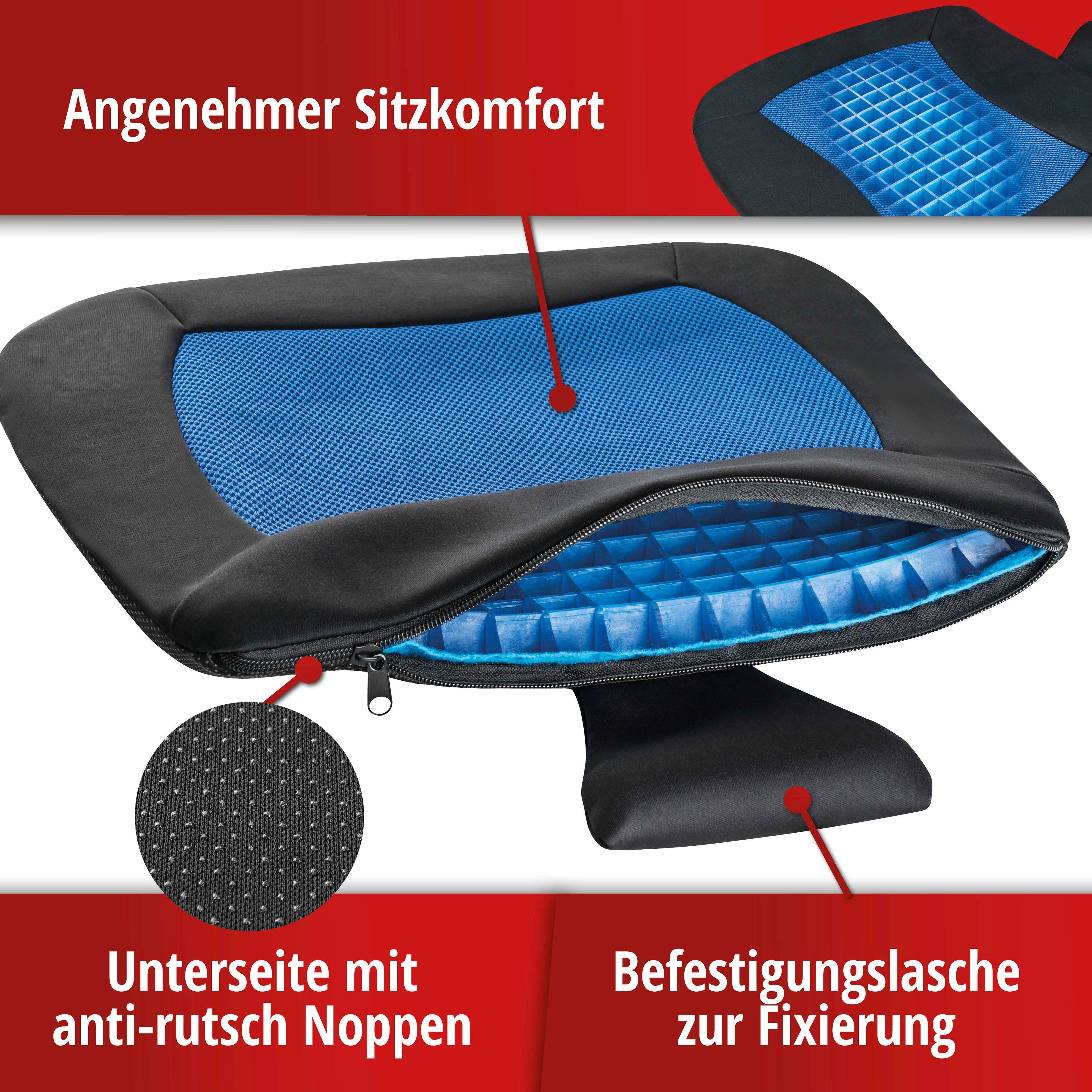 WALSER Sitzkissen Cool Autositze, Touch, 42x46x2,5 cm für blau/schwarz