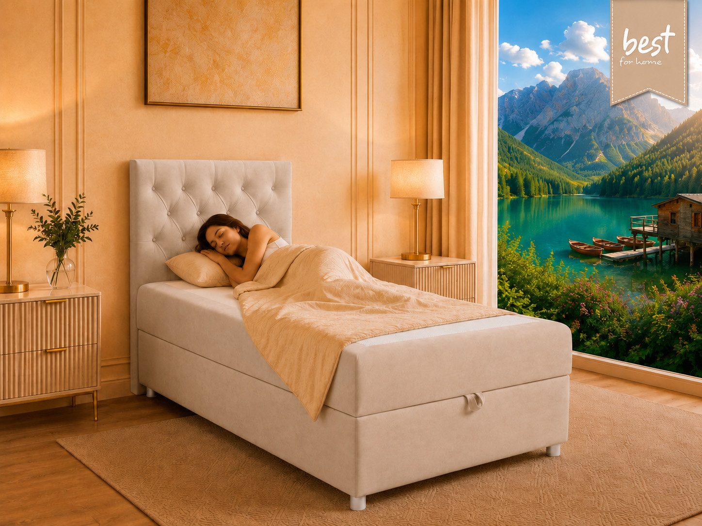 Best for Home Boxspringbett Trinity K-14 Boxspringbett mit Bettkasten & Bonnell-Federkern (Einzelbett, Polsterbett gepolstertes Kopfteil, Jugendbett, Kinderbett, 3-St., 70x200 80x200 90x200 100x200 cm), Handwerksqualität, TOP Preis-Leistungs-Verhältnis