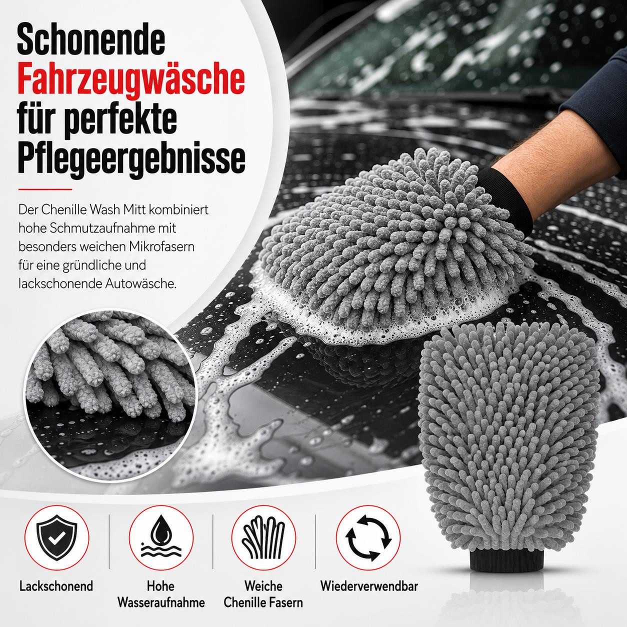 wortek Waschhandschuh Auto Premium Mikrofaser Waschhandschuh Wash Mitt, Saugstark & Lackschonend – Bild 2 von 5