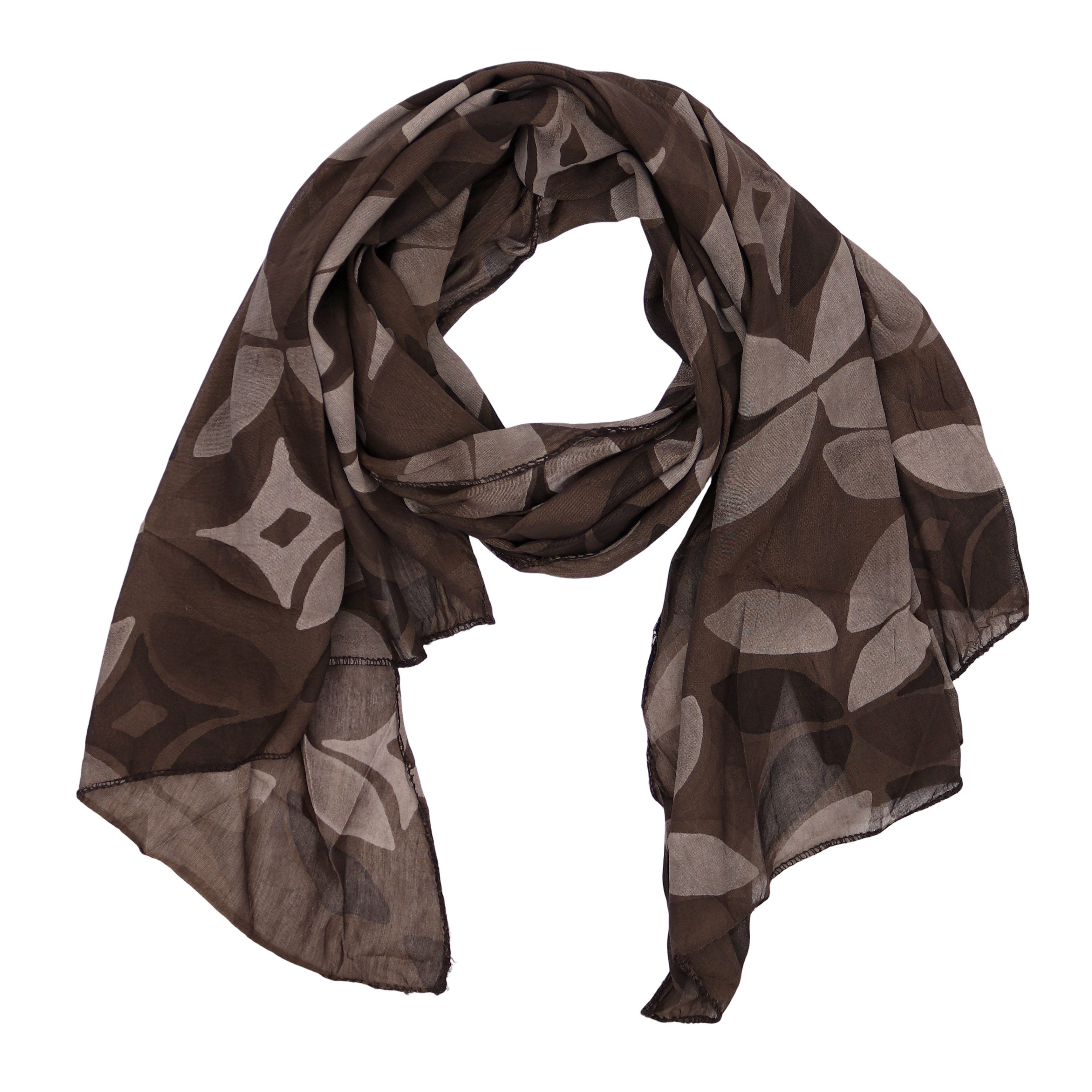 MIRROSI Modeschal Asymmetrischer Schal, Made in Italy 20% Seide 80% Baumwolle, (ca,177x77cm, Leicht und bequem, Kleeblatt Print, Neue Kollektion Herbst/Winter 2026), Damen Halstuch ideal für Frühling, Sommer und Herbst