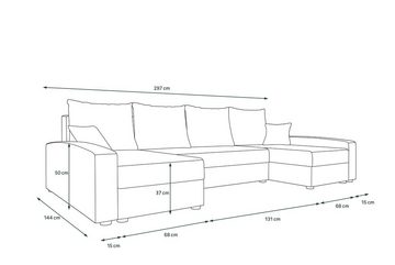 99rooms Wohnlandschaft Addison, U-Form, Eckcouch, Sofa, Sitzkomfort, mit Bettfunktion, mit Bettkasten, Modern Design