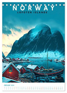 CALVENDO Wandkalender Lofoten - Old School Poster Style (Tischkalender 2024 DIN A5 hoch)