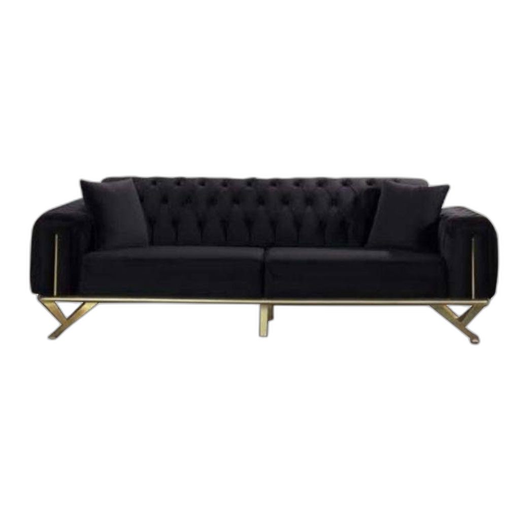 Xlmoebel Chesterfield-Sofa Schwarze Chesterfield Sofabank mit Kissen und elegantem Design, 1 Teile, Hergestellt in Europa