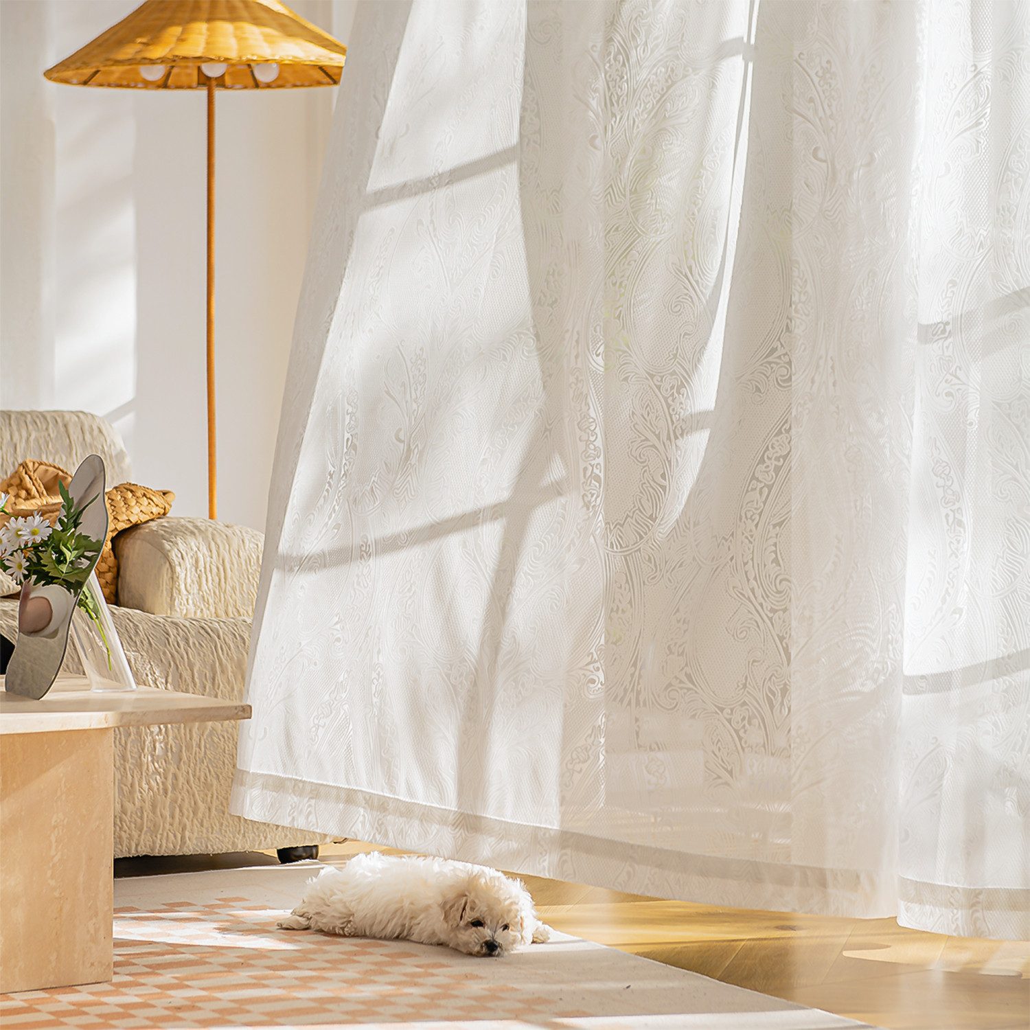 Simloveve Gardine Halbtransparente Gardinen mit Reliefdesign, günstig online kaufen
