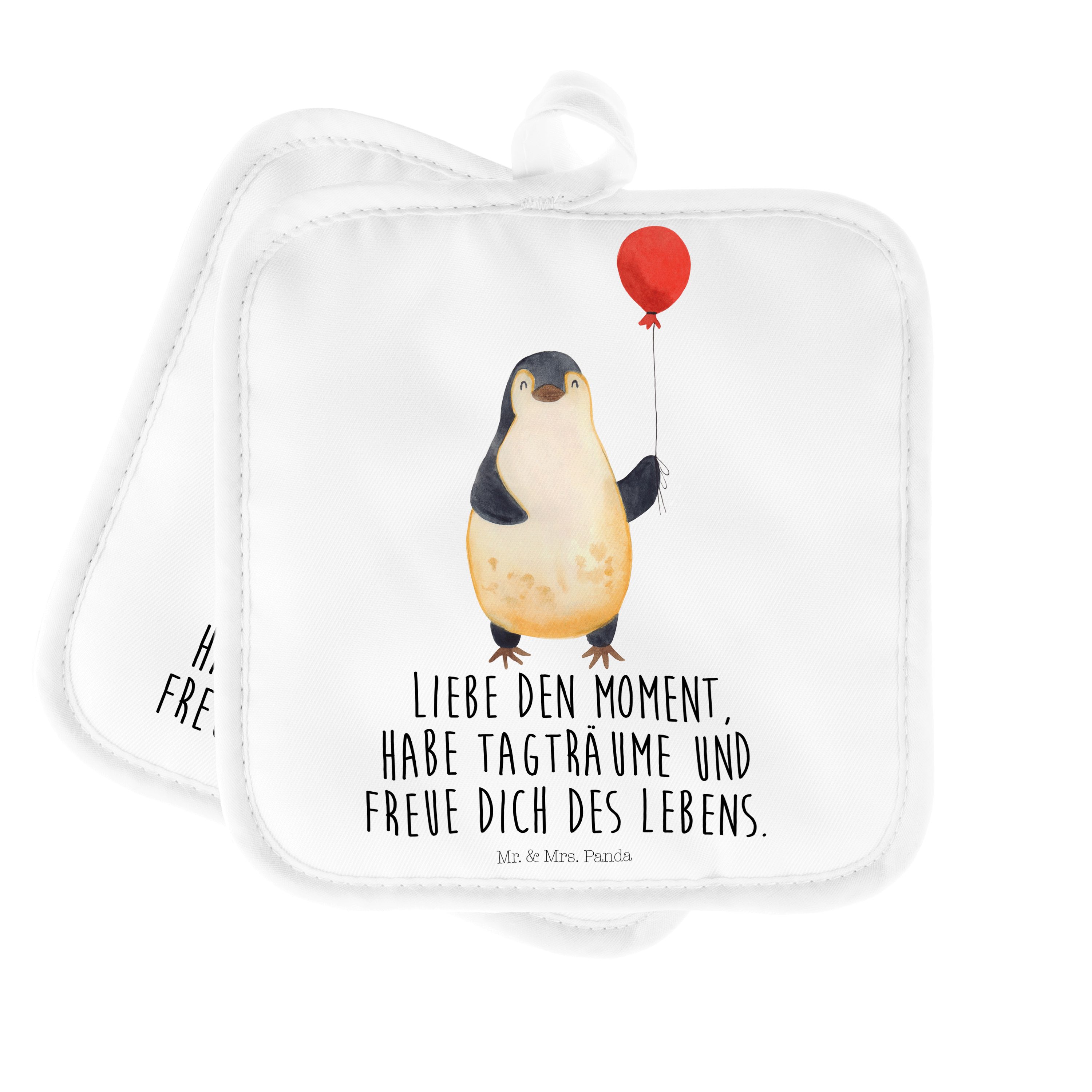 Mr. & Mrs. Panda Topflappen Pinguin Luftballon - Weiß - Geschenk, Topflappen Set, Topflappen mit, (1-tlg)