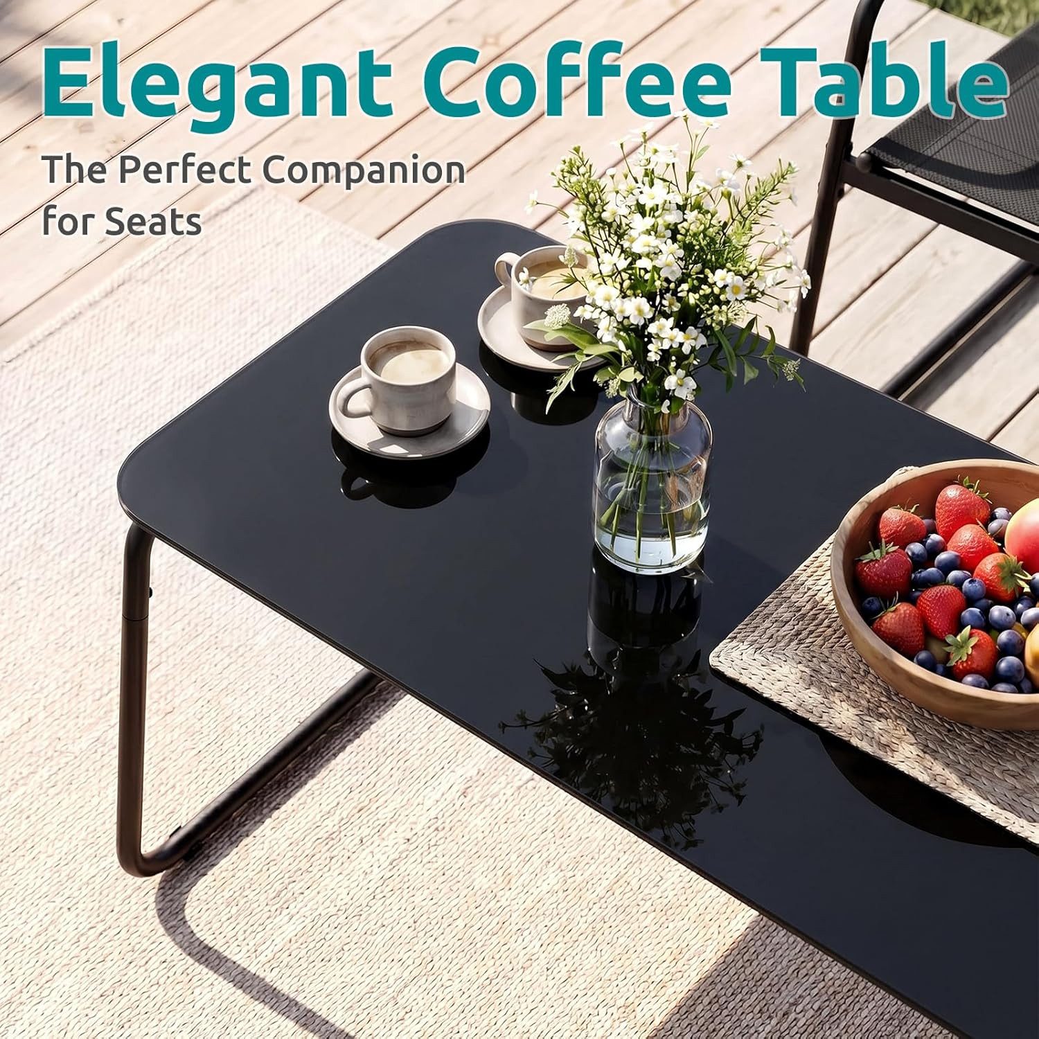 TLGREEN Gartenlounge-Set Gartenmöbel Set 4 Teilig, (Klapptisch und Stühle Set für 4 Personen, Textilene Balkonmöbel mit 2er Sofa, 2 Stühlen & Glastisch), Wetterfeste Outdoor Sitzgruppe für Terrasse Garten