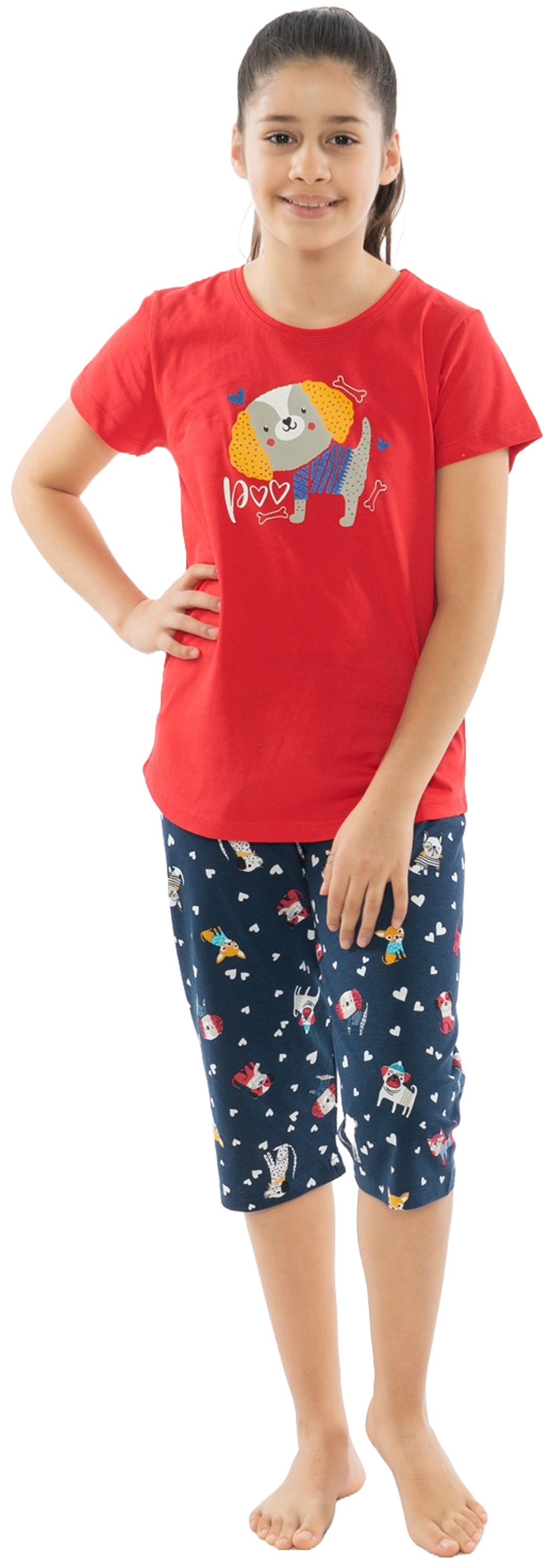 Vienetta Schlafanzug Kids (Set, 2 tlg., 2-teilig) Mädchen Pyjama Shorty Bermuda-Hose Kurzarm Baumwolle