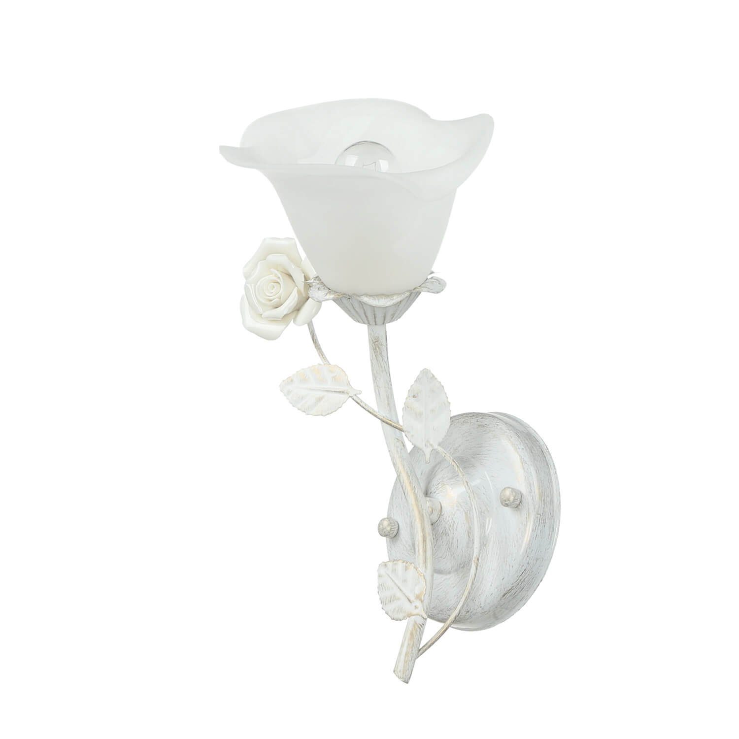 Wandlampe ohne Leuchtmittel, Wandleuchte Weiß Glasschirm Floral FLEURE, Shabby Licht-Erlebnisse romantisch