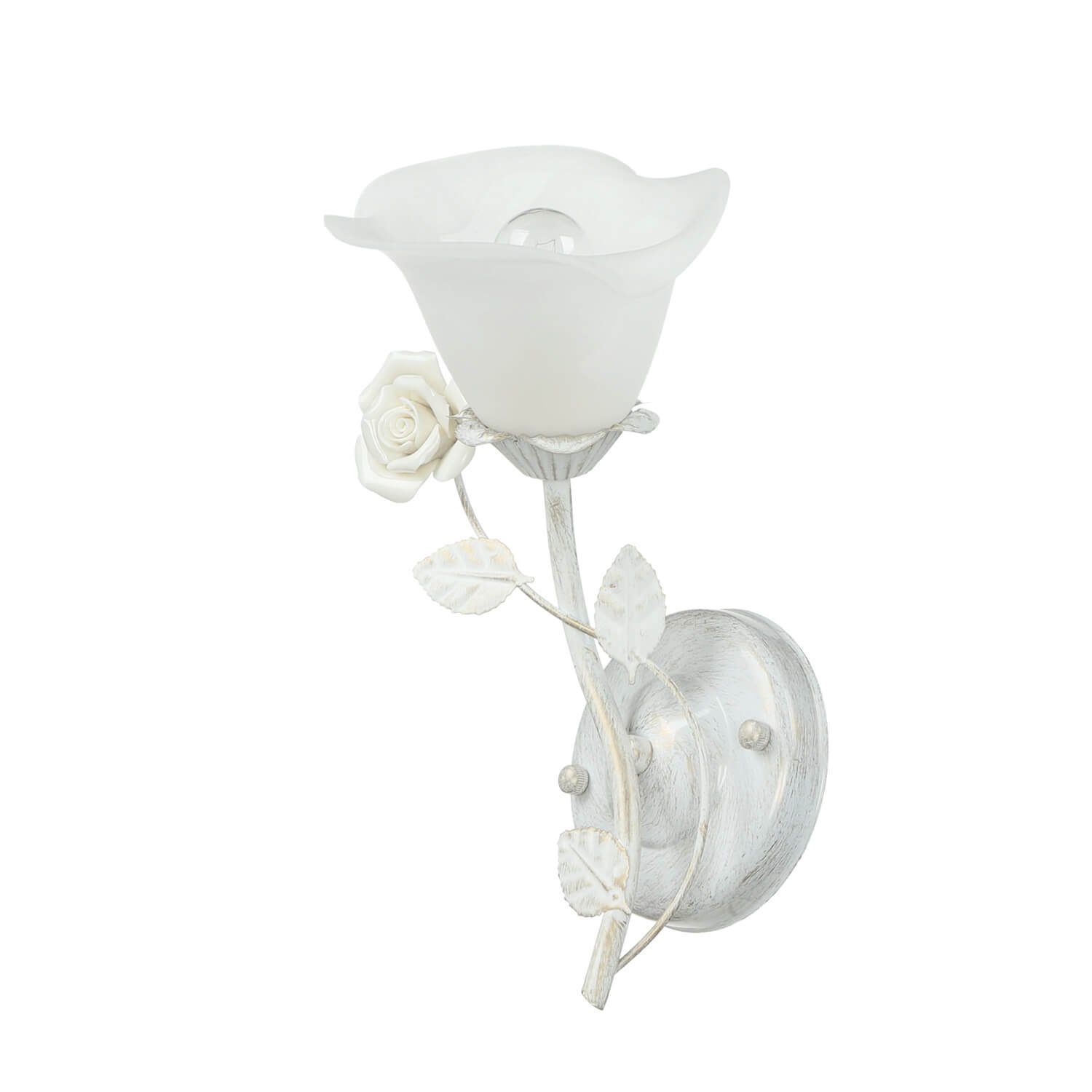 Licht-Erlebnisse Wandleuchte FLEURE, ohne Leuchtmittel, Wandlampe Shabby Weiß Floral Glasschirm romantisch
