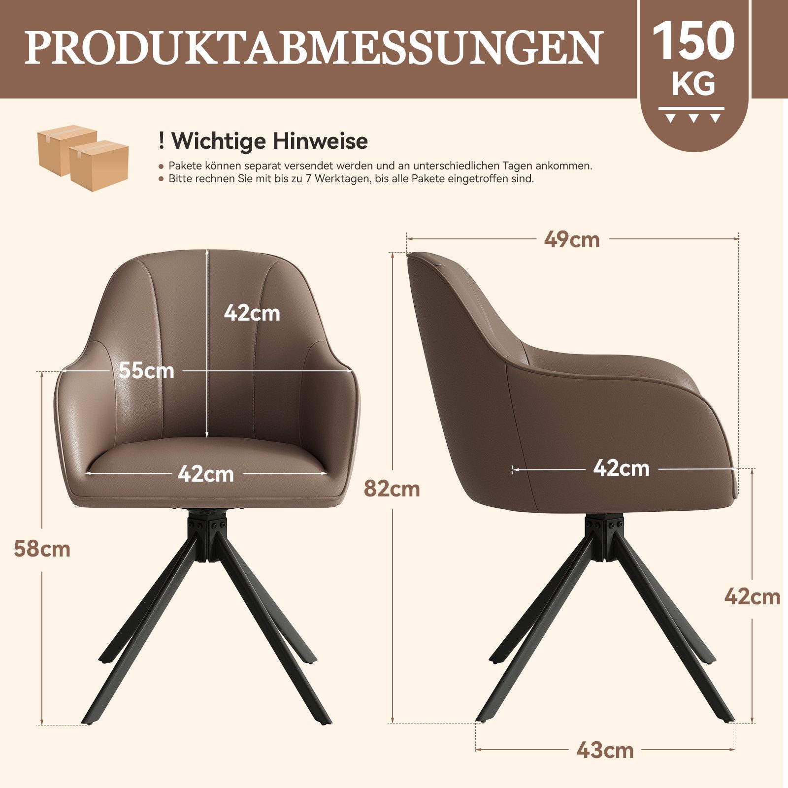 HawthyHome Polsterstuhl 360° drehbar mit Armlehne und Metallbeinen, 4-Fußstuhl (6 St), Moderner Küchenstuhl Esszimmerstuhl für Wohnzimmer & Büro – Bild 2 von 5