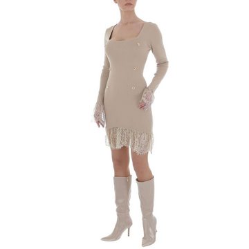 Ital-Design Minikleid Damen Party & Clubwear Knopfleiste Spitze Strickoptik Minikleid in Beige