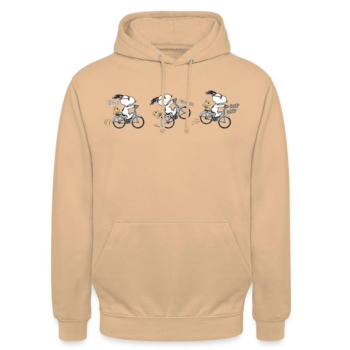 Spreadshirt Hoodie Peanuts Snoopy Auf Fahrrad Unisex Hoodie (1-tlg) Unisex-Schnitt: Sitzt bei Männern körpernah, bei Frauen weit
