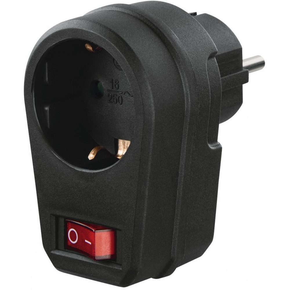 Hama Hama Steckdosenadapter schwarz mit Schalter. Stromadapter Schutzkontakt zu Schutzkontakt