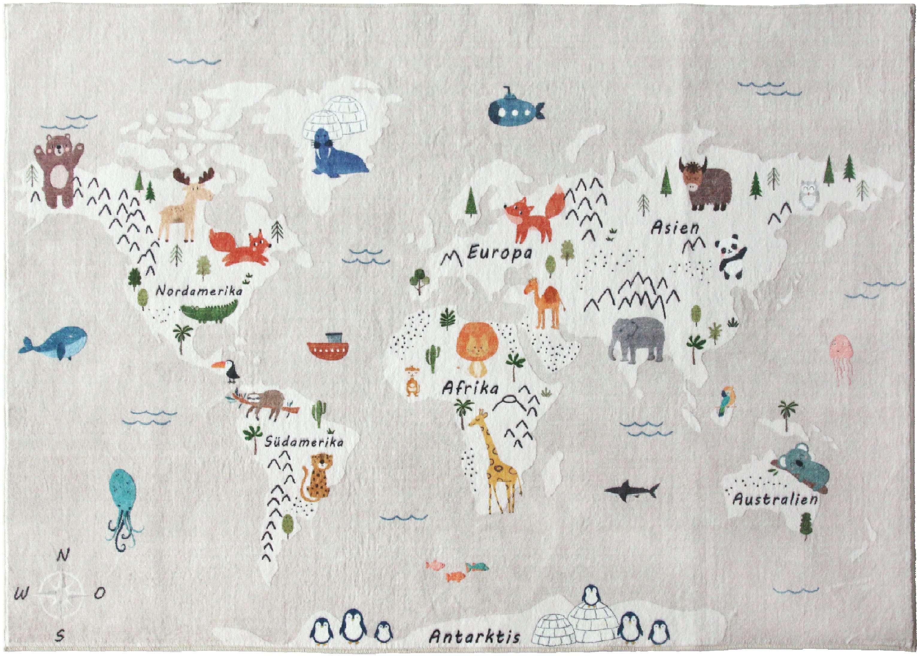 my home Kinderteppich Weltkarte, rechteckig, Höhe: 9 mm, Tiere, weich, mode günstig online kaufen