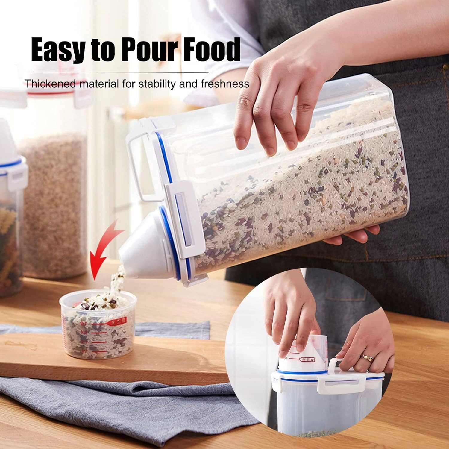 LA CUTE Vorratsdose Vorratsbehälter-Set für Getreide, Snacks, und mehr., (Vorratsbehälter-Set für Getreide, Snacks, und mehr, 2L Vorratsbehälter, inkl. Messbecher und Ausgießer), BPA-frei, langlebig, luftdicht, benutzerfreundliches Design