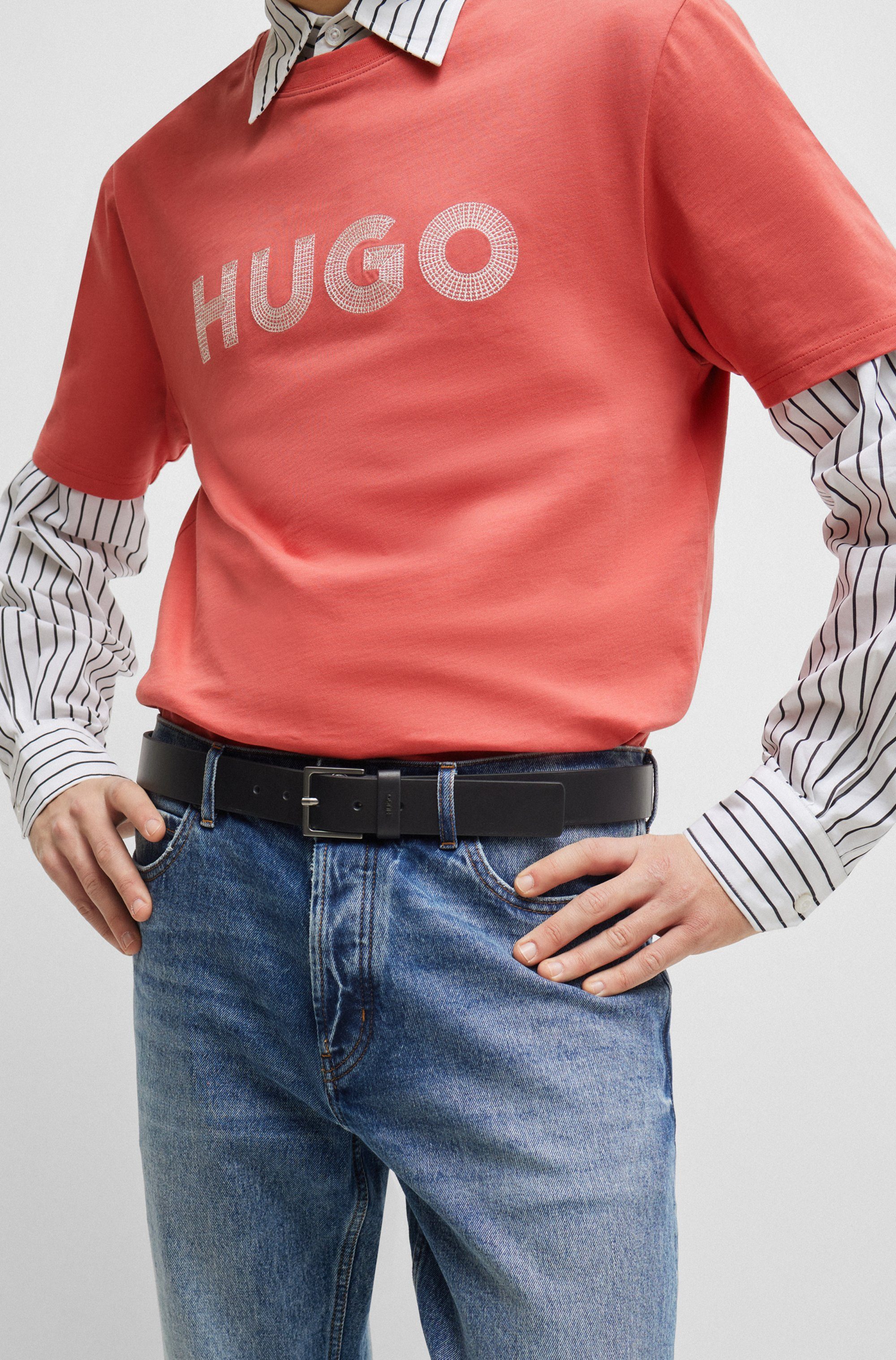 HUGO Ledergürtel Giove Metall-Logo auf der Schlaufe günstig online kaufen