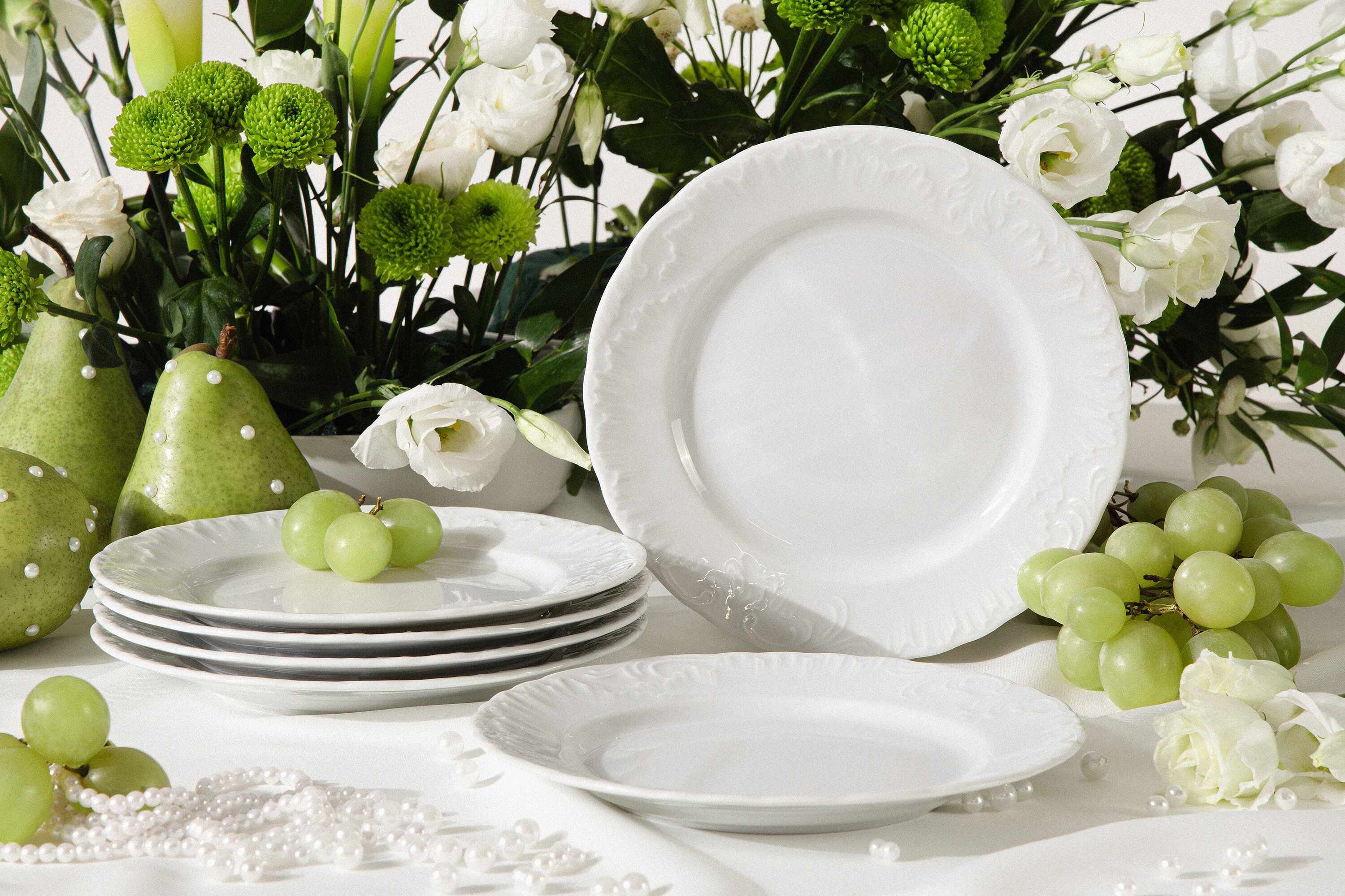 KONSIMO® Teller-Set CMIELOW ROCOCO Tafelservice, Hochwertiges Premium-Porzellan (6-tlg), 6 Personen, Porzellan, elegante Dekorationen, zeitloses Design, 6x Dessertteller