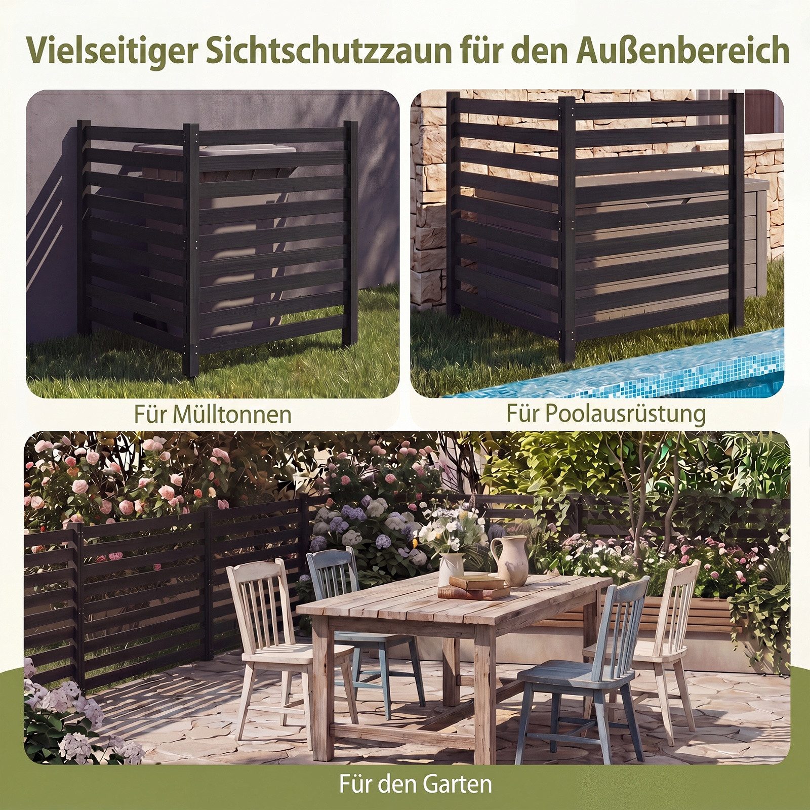 KOMFOTTEU Gartenzaun, 2-teiliger Sichtschutzzaun mit 3 Pfosten