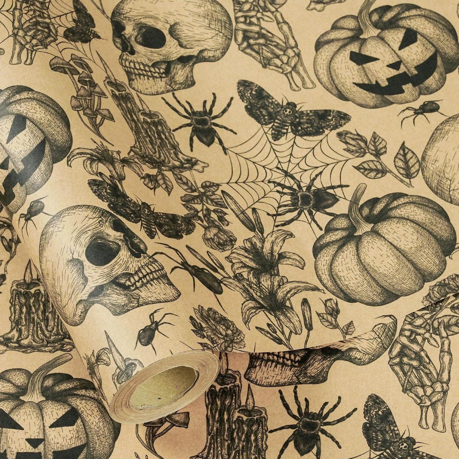 LuxusKollektion Geschenkpapier Geschenkpapier Kraft Totenkopf Spinne Kürbis 43,2x5m