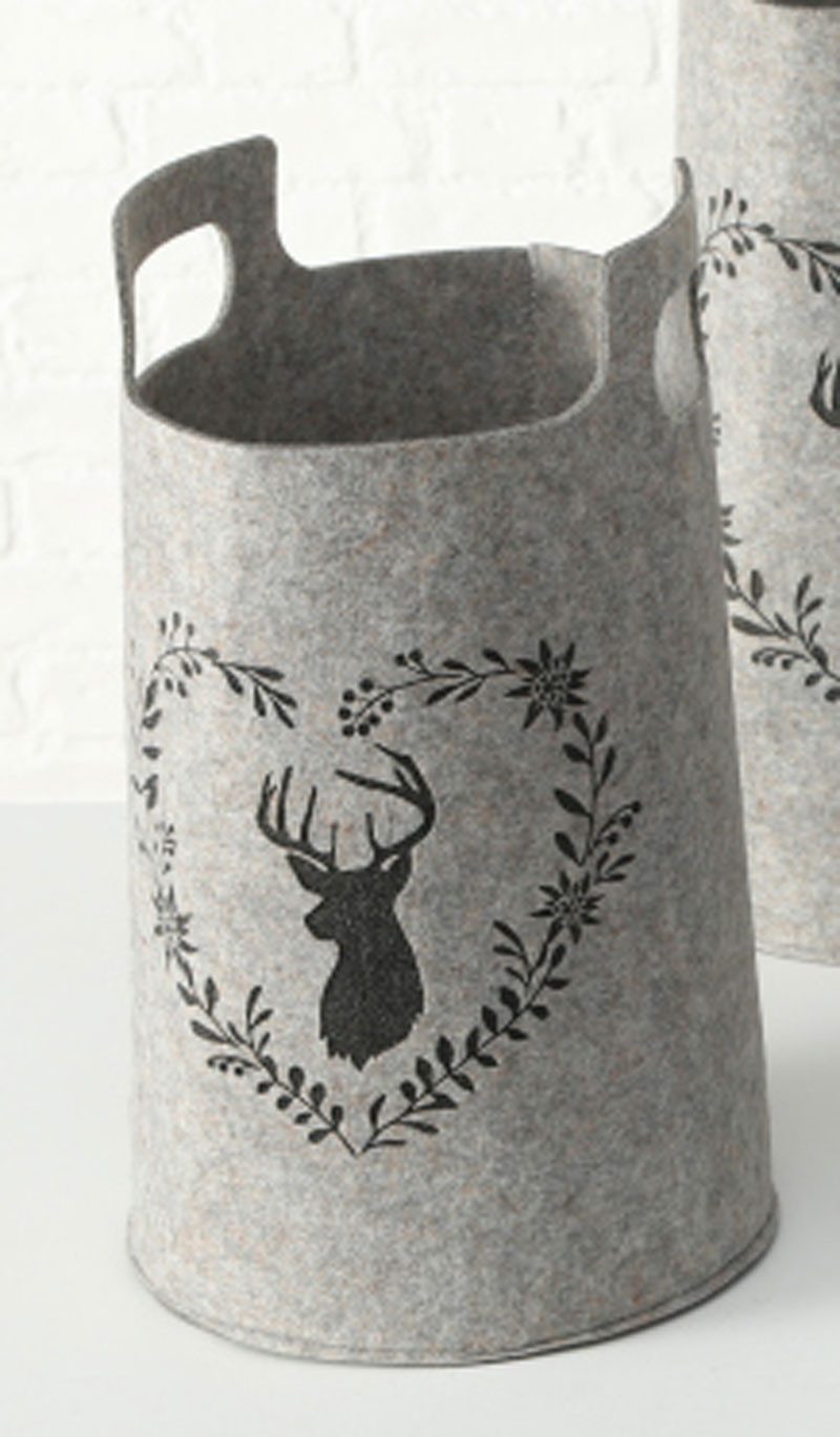 Steinnacher Bärbel Aufbewahrungskorb Korb Leopold 56cm grau mit Hirschkopf