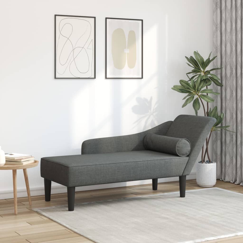 vidaXL Chaiselongue Chaiselongue mit Kissen Dunkelgrau Stoff, 1 Teile