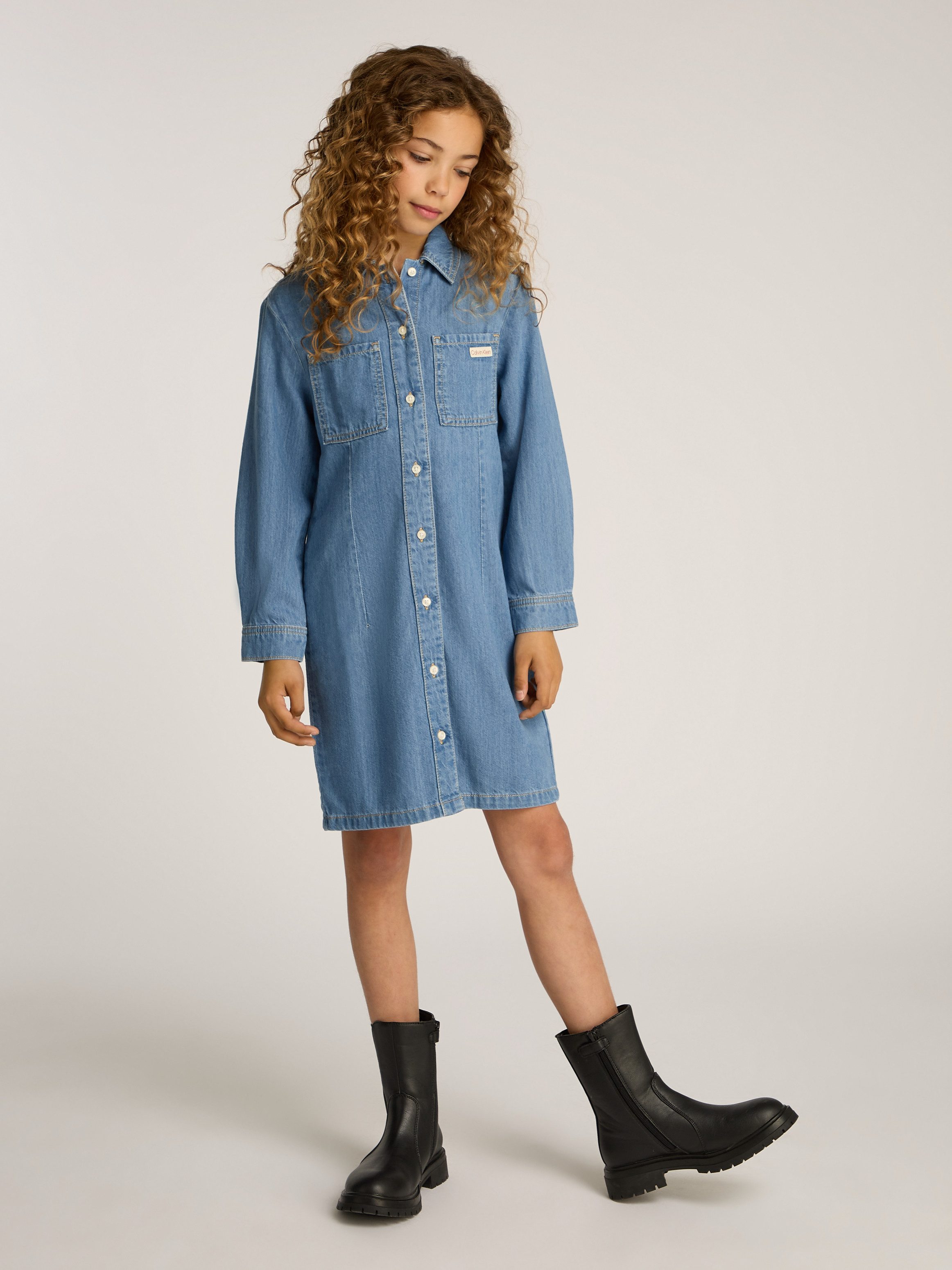 Calvin Klein Jeans Jeanskleid LT BL TENCEL DENIM SHIRT DRESS für Kinder bis 16 Jahre mit Logostickerei