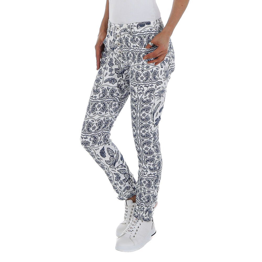 Weiß Skinny Damen in Freizeit Ital-Design Stretch Skinny-fit-Jeans Jeans Print