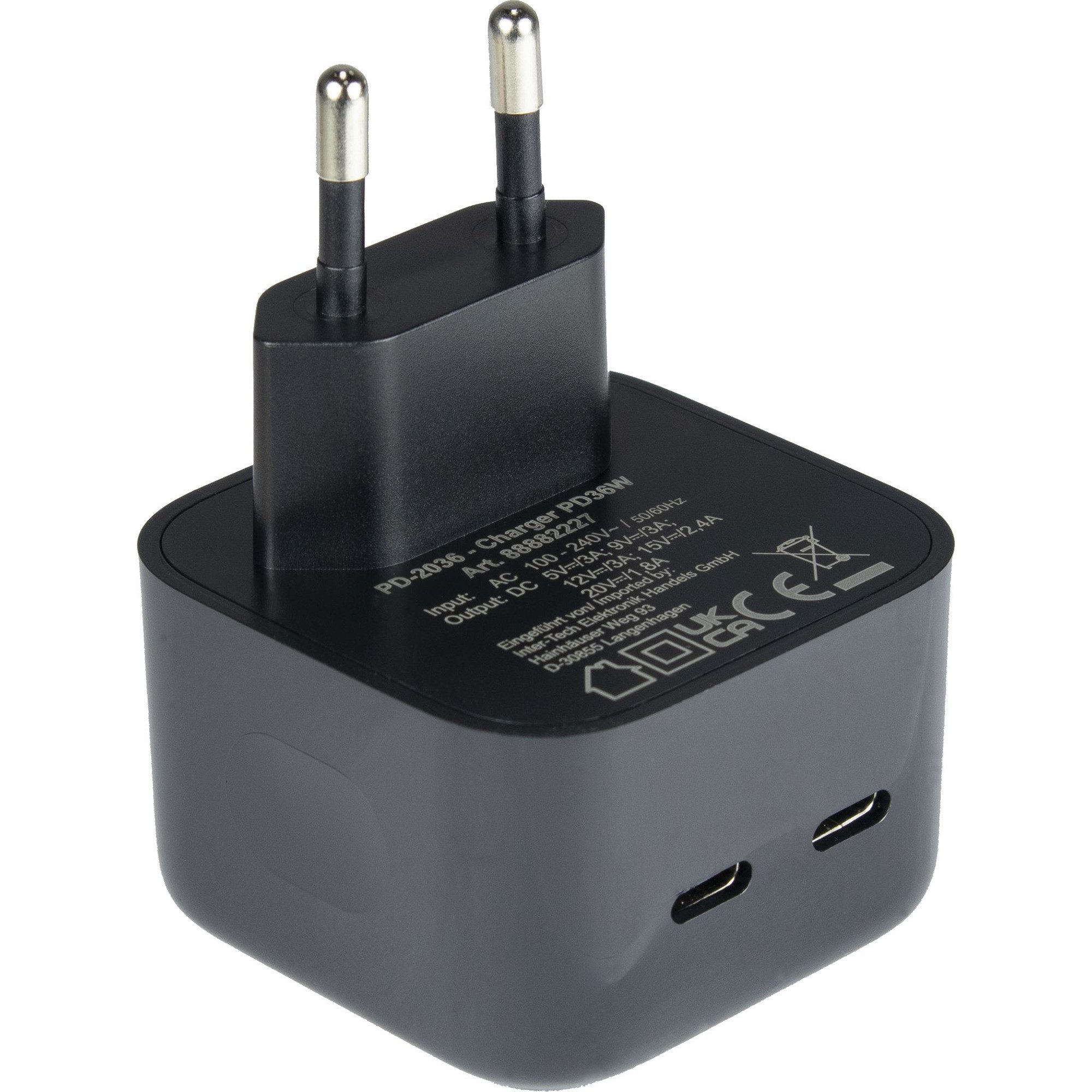 Inter-Tech Inter-Tech Ladegerät PD-2036, 2x USB-C Charger, Netzteil
