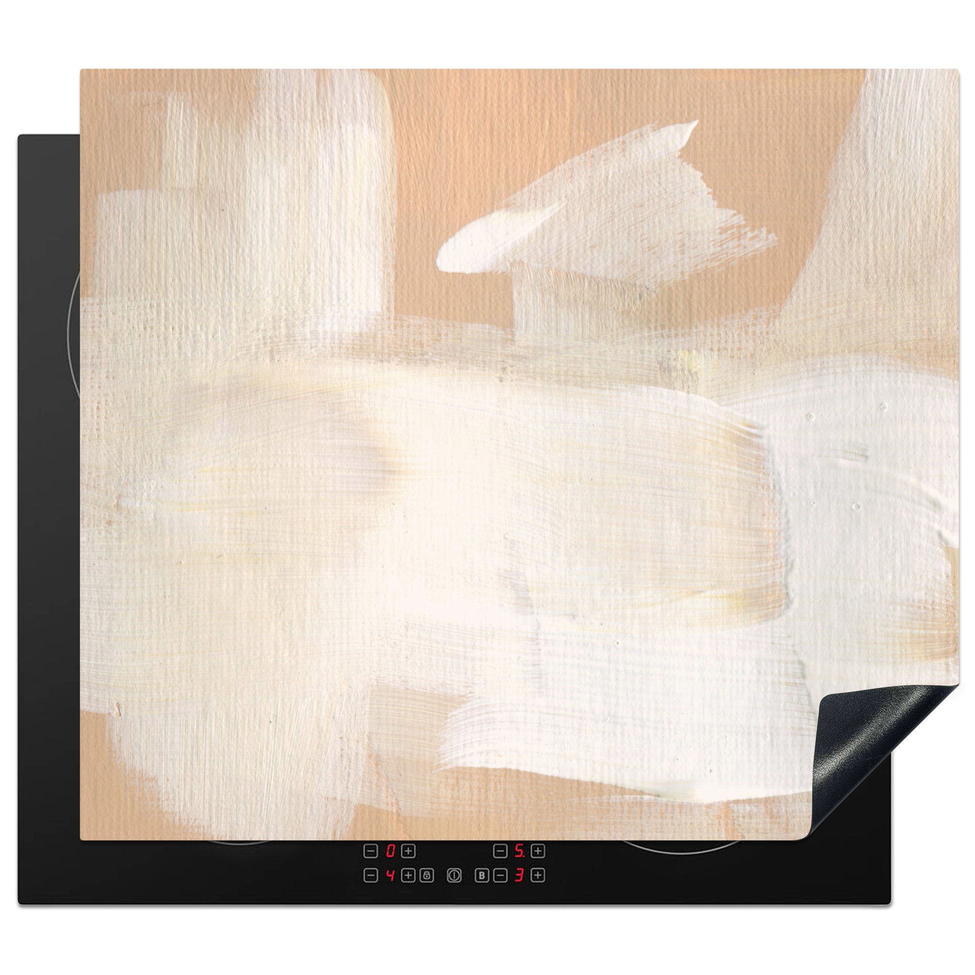 Herdblende-/Abdeckplatte Modern, die cm, 59x52 Kunst küche, - - Induktionsmatte Weiß für Ceranfeldabdeckung - (1 Vinyl, MuchoWow tlg), Beige