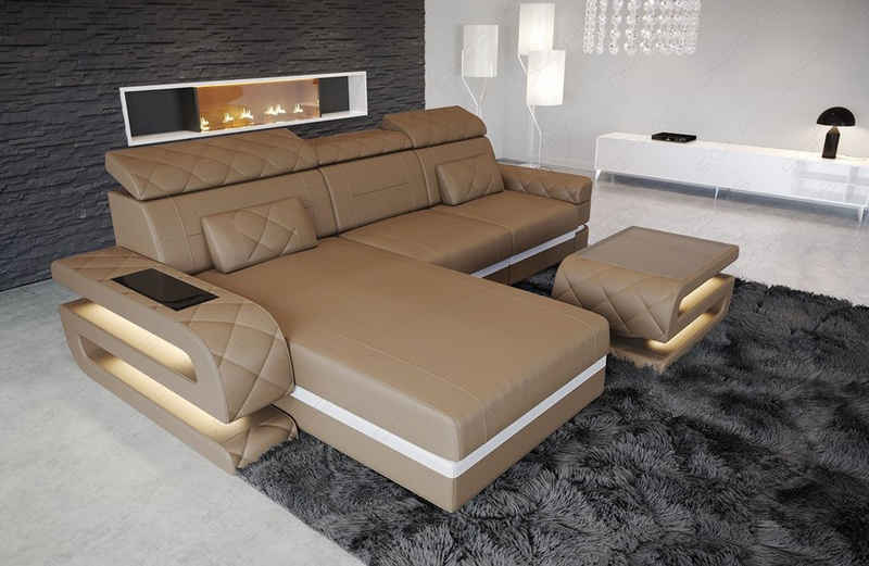 Sofa Dreams Ecksofa »Bologna - L Form Ledersofa«, Couch, mit LED, wahlweise mit Bettfunktion als Schlafsofa, Designersofa