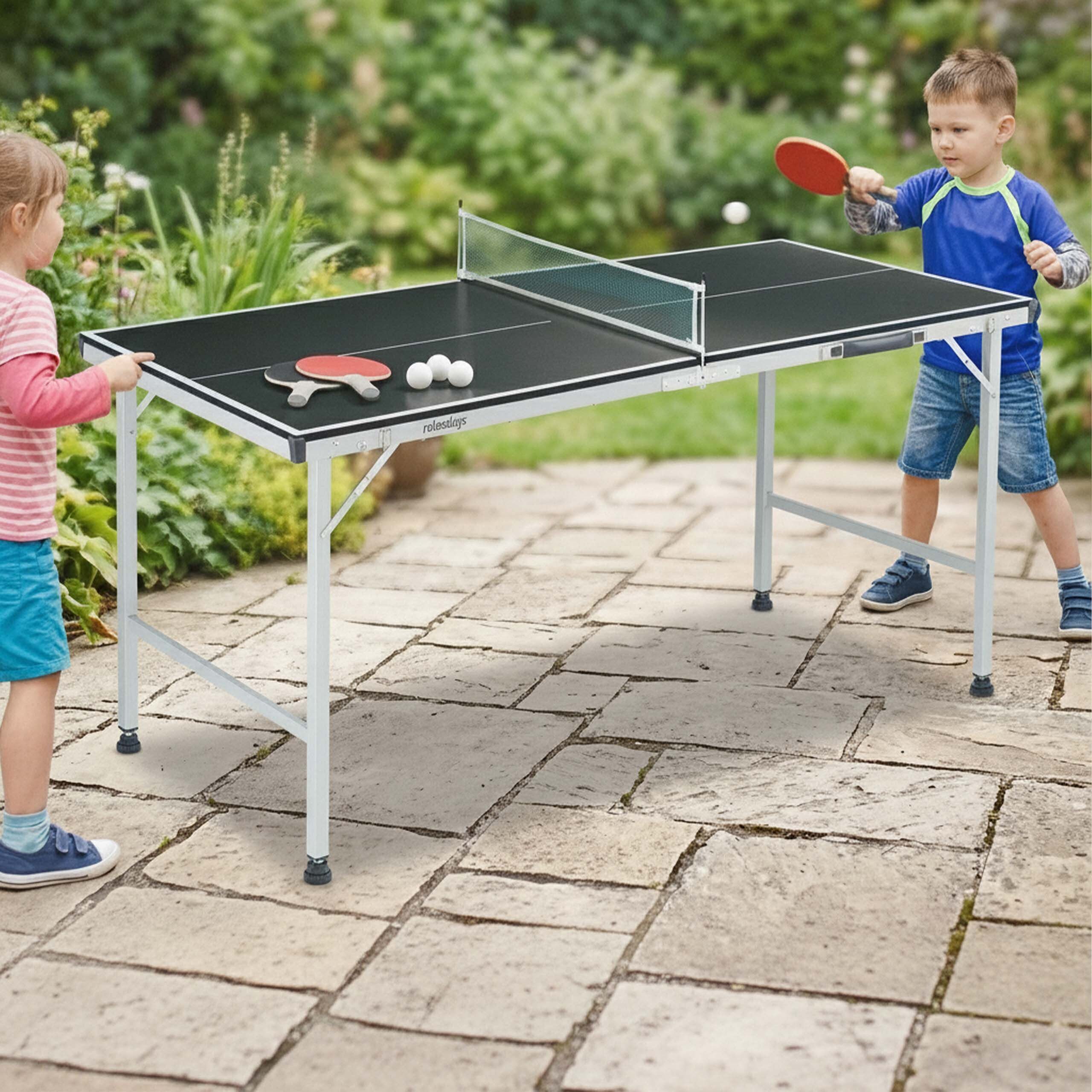 relaxdays Tischtennisplatte Schwarze Tischtennisplatte mit Zubehör