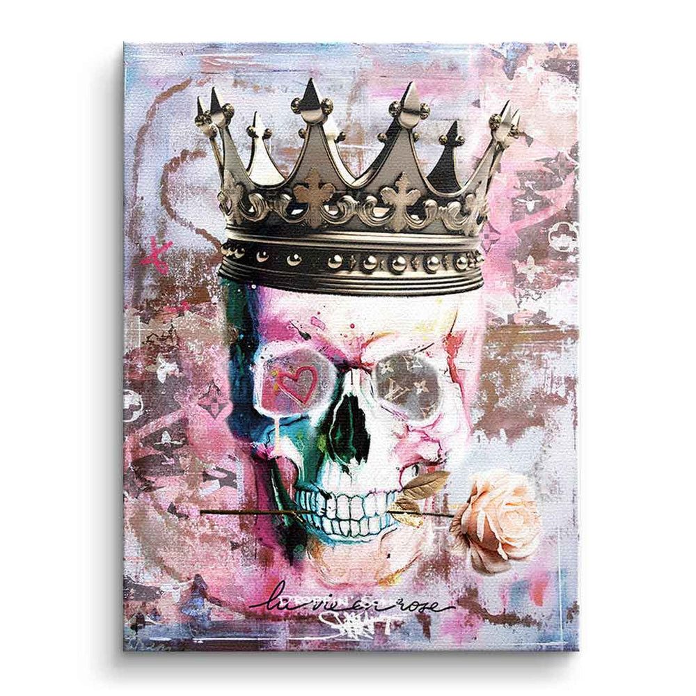DOTCOMCANVAS® Leinwandbild La Vie en Rose, Leinwandbild La Vie en Rose Pop Art Totenkopf Skull Wandbild