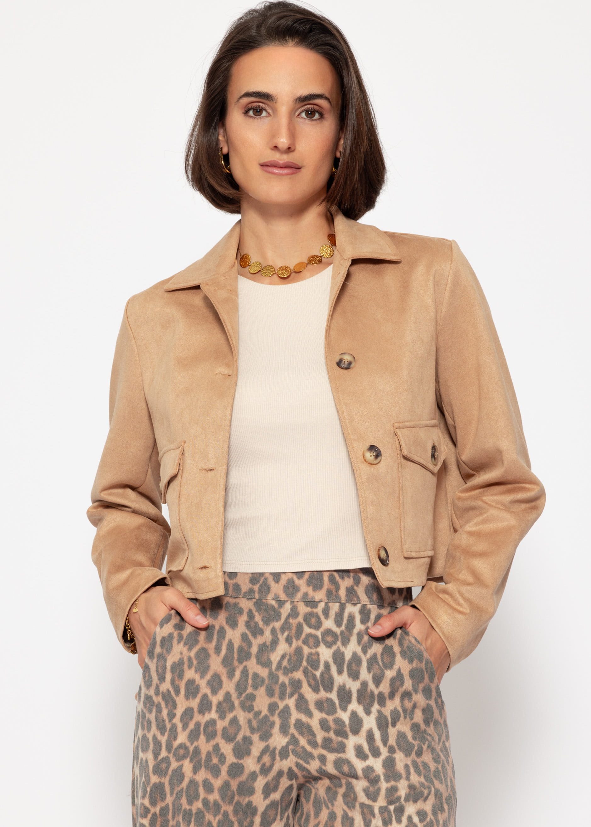 SASSYCLASSY Blusenjacke Wildleder Jacke Damen kurz günstig online kaufen