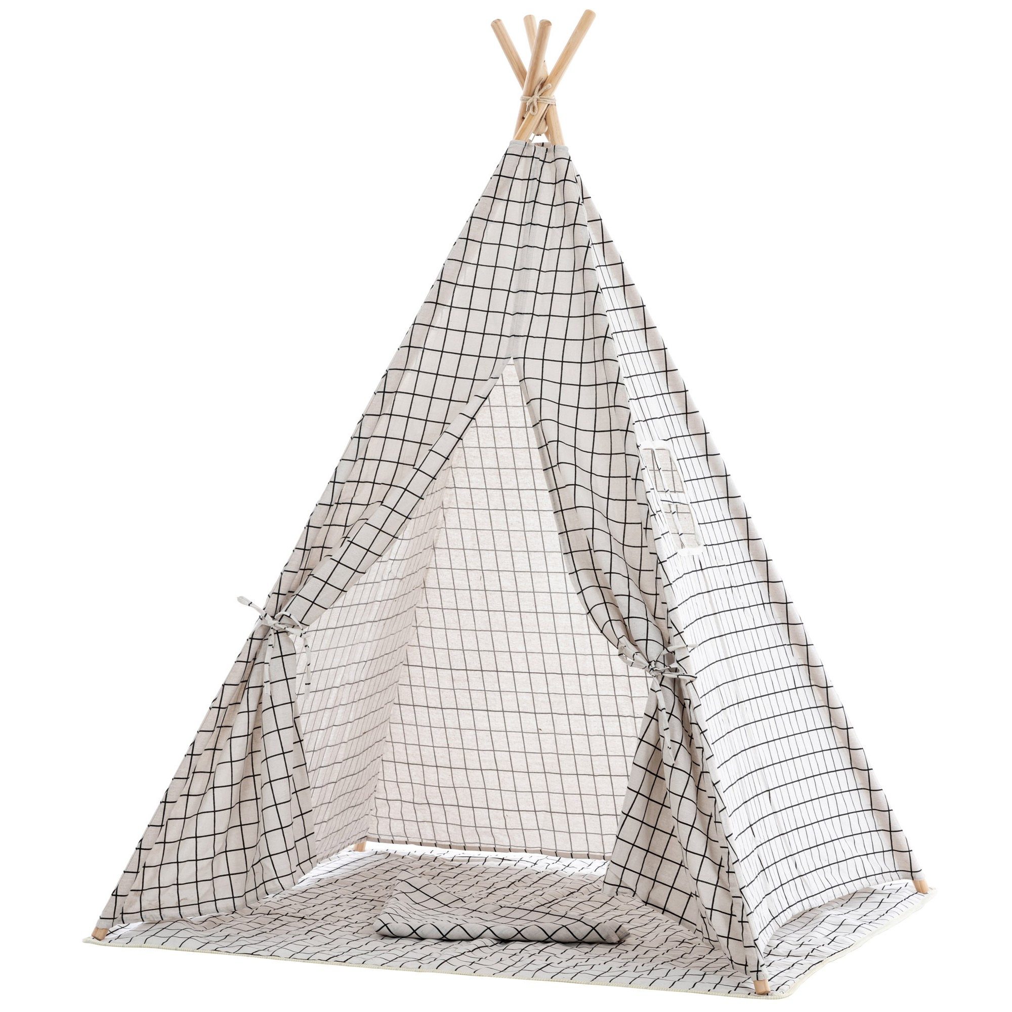 CLP Spielzelt Tipizelt Kinderzelt Spielhöhle (Spar-Set, 1-tlg., 120 x 120 x 155 cm leicht) Tipi-Form, Bodenmatte, Kissen, Fenster, 100% Polyester
