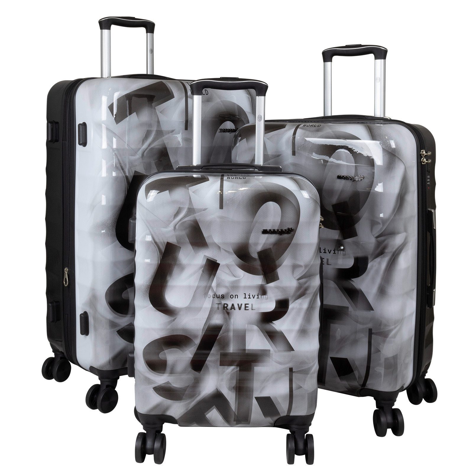 Trendyshop365 Trolleyset Kofferset 3tlg Verona, 4 Designs, 4 Rollen, (Trolley, 3 tlg., Hartschale), bunter Farbverlauf, Graffiti Design, Polycarbonat, Zahlenschloss