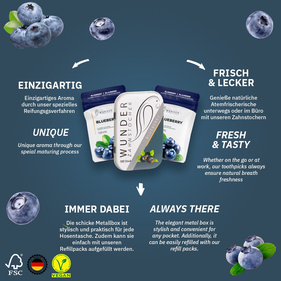 Wunder Zahnstocher Mundpflegecenter Wunder Zahnstocher mit Geschmack - 3er Bundle Blaubeere