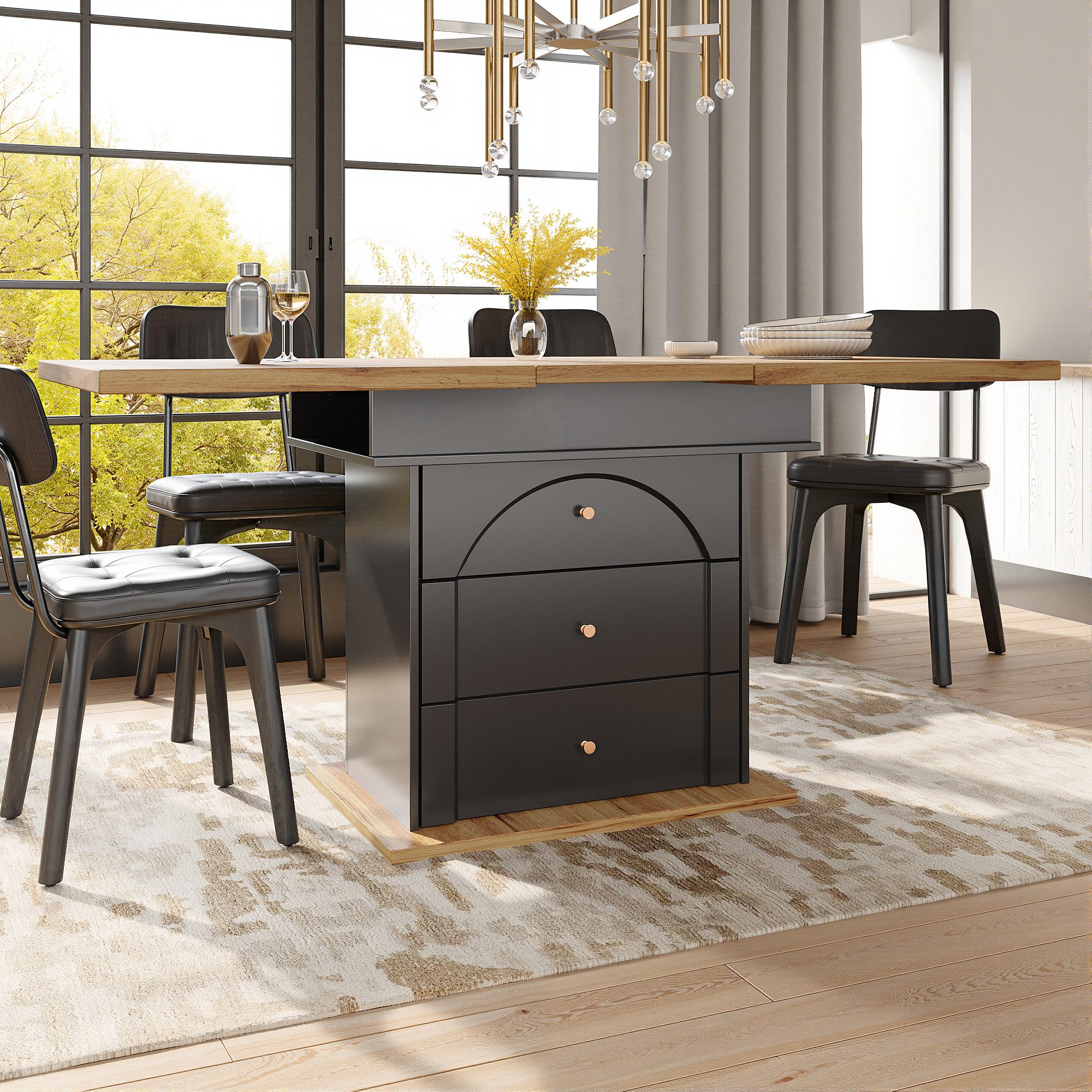 Odikalo Esstisch Kücheninsel Gastrotisch Schubladen Ausziehbarer Küche ​Wei günstig online kaufen