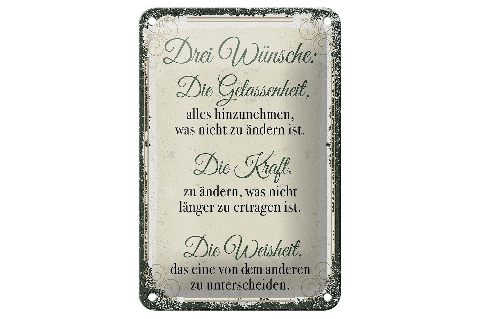 Metallschild Spruch 3 Wünsche Gelassenheit Kraft 12x18cm Schild
