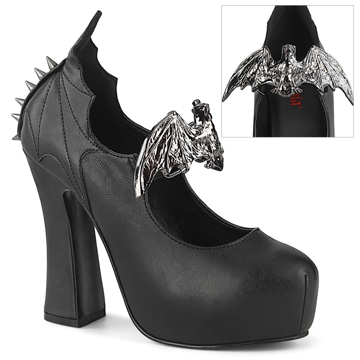 Demonia Gothic Plateau Pumps DEMON-18 - Lederimitat Schwarz High-Heel-Pumps