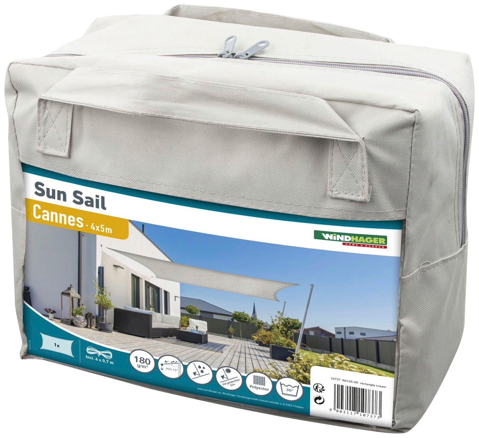 Windhager Cannes rectangular sunshade, 4x5m, grey