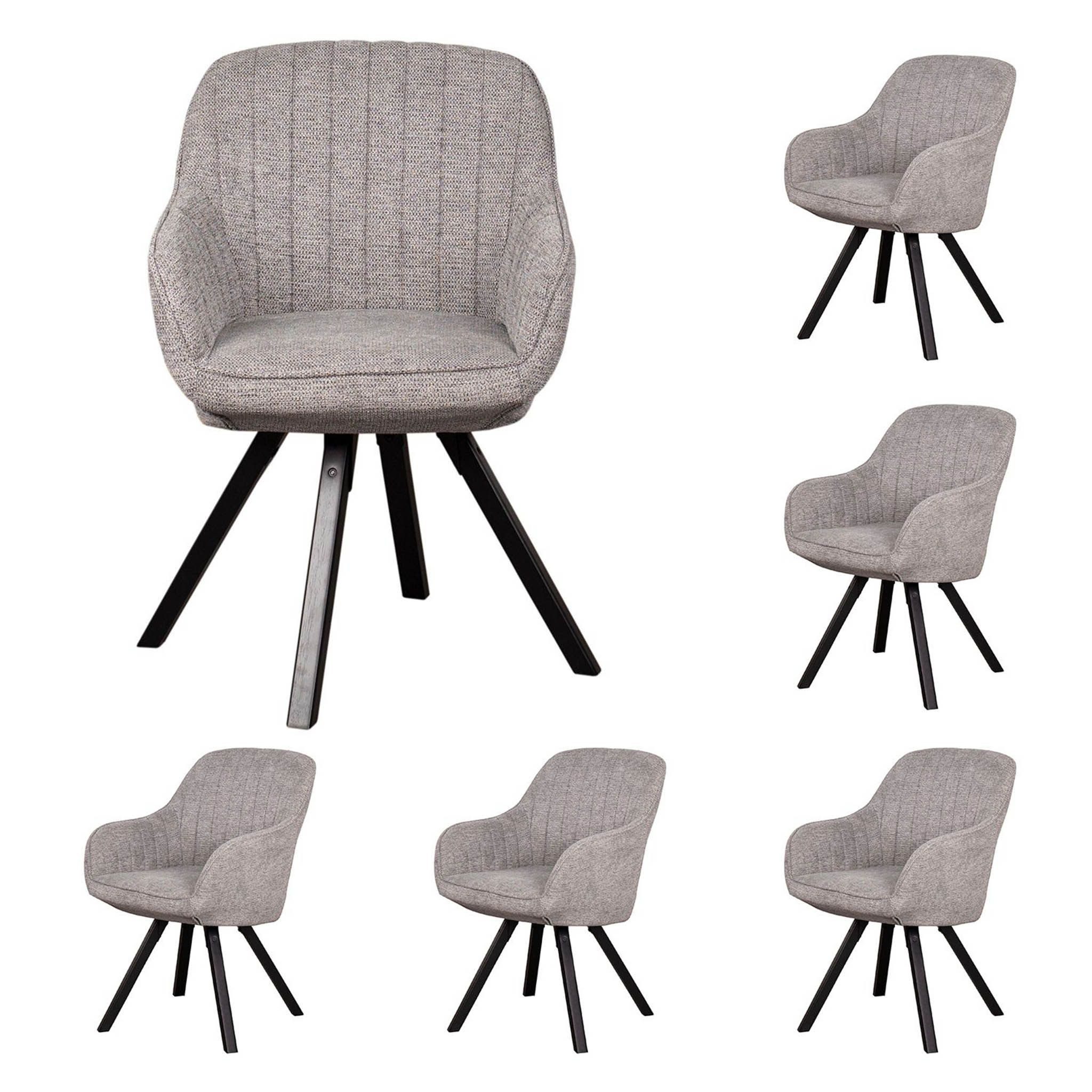 bene living Loungesessel Matera - drehbar - hellgrau (6-St., 6er Set), schwarzes Holz-Gestell - durchgehende Arm- und Rückenlehne