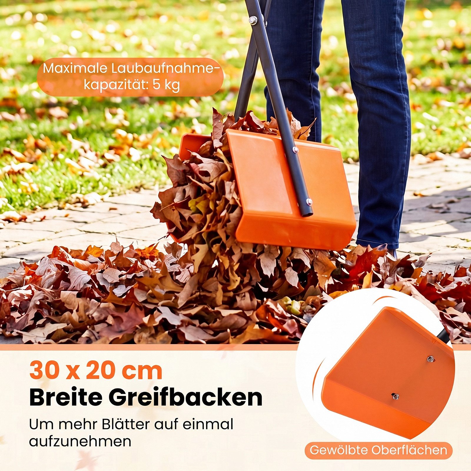 COSTWAY Laubgreifer, Laubsammler mit 92 cm langem Stiel, 30 x 15 x 92 cm