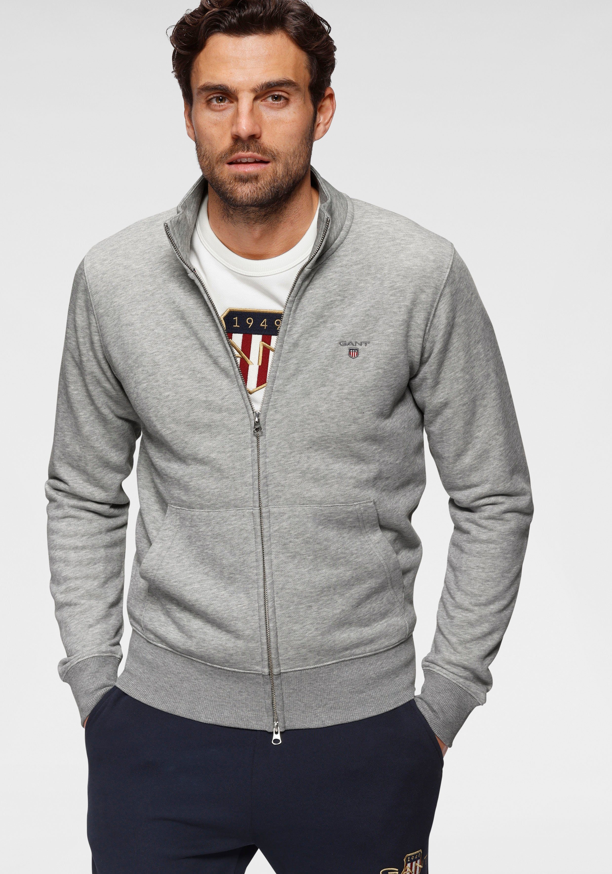 Gant ZIP melange Sweatjacke CARDIGAN grey FULL ORIGINAL