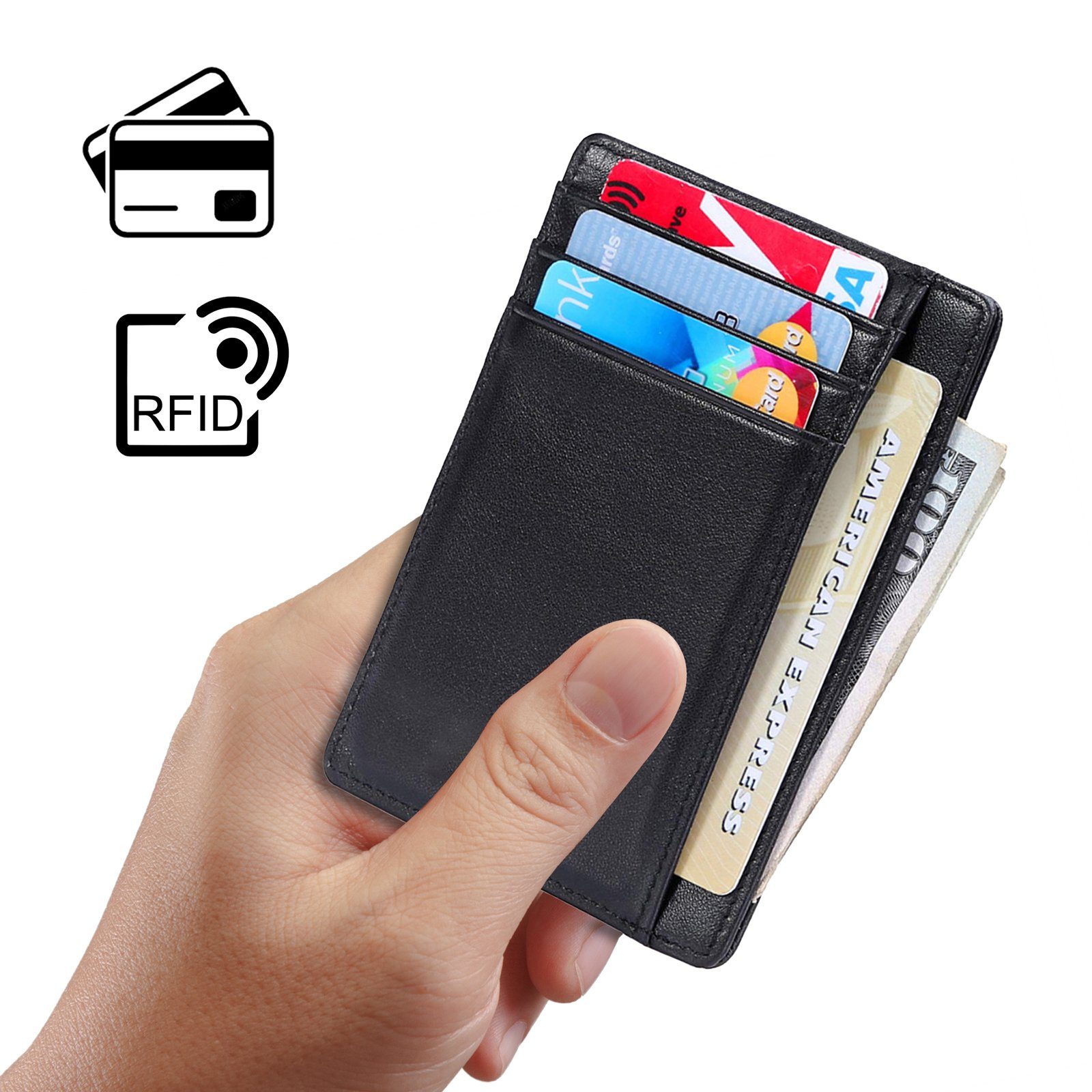TAN.TOMI Geldbörse Kartenetui aus Leder, minimalistisches Portemonnaie mit RFID Schutz, Kompaktes Kartenetui
