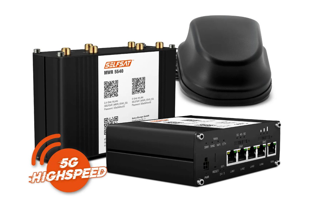 SELFSAT MWR 5540 Router Mit 5G-Antenne – WLAN Für Wohnmobil & Camping, Bis 2,6 Gbps, 2 SIM-Slots, GPS